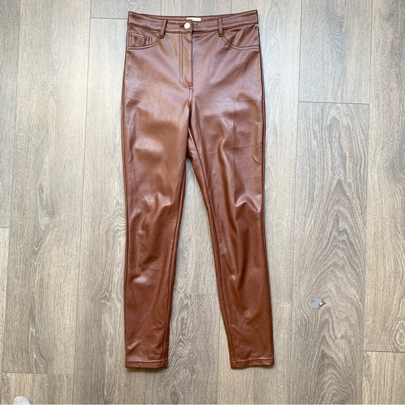 Aritzia Wilfred Rebel Pants Brown Faux Vegan Leather High rise Waist Size 2 - Picture 5 of 8